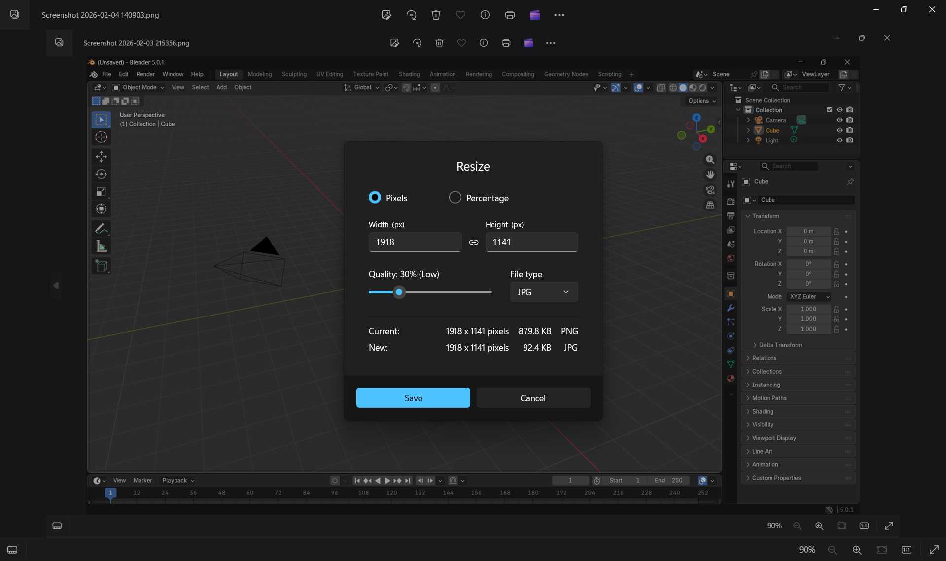 Resizing image in Windows Photos